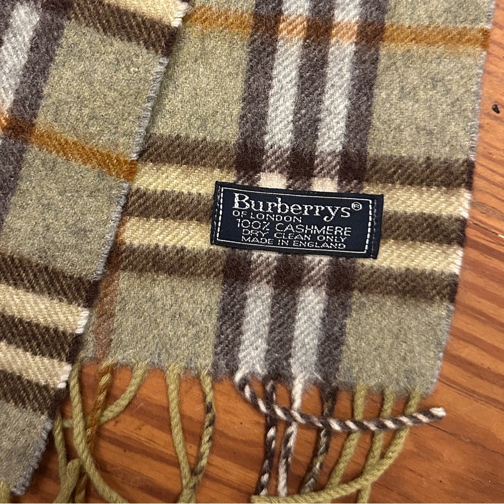Vintage Burberry Cashmere Scarf - Green, Tan, and Cream Plaid